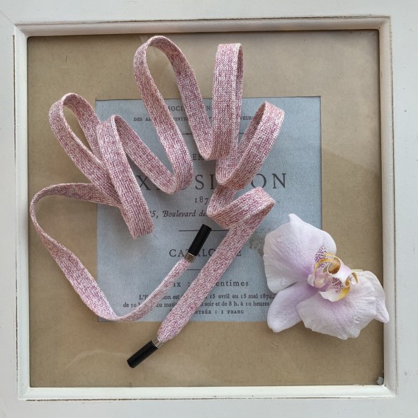 Шнурки трикотажные,мягкие,молочные с розовым люрексом