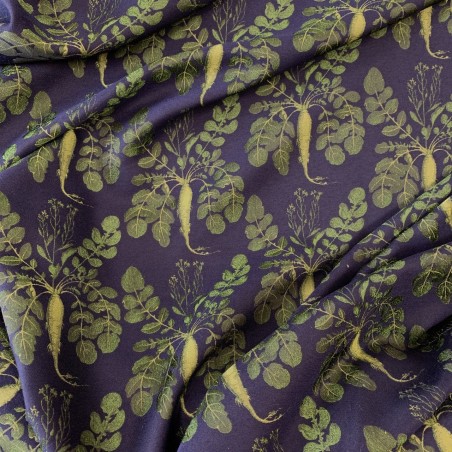 Жаккард темно синий с зелеными  репками