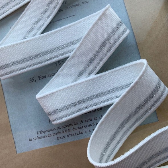 Подвязы трикотажные белые с серебристыми полосками