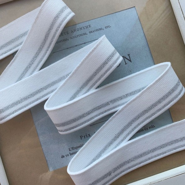 Подвязы трикотажные белые с серебристыми полосками