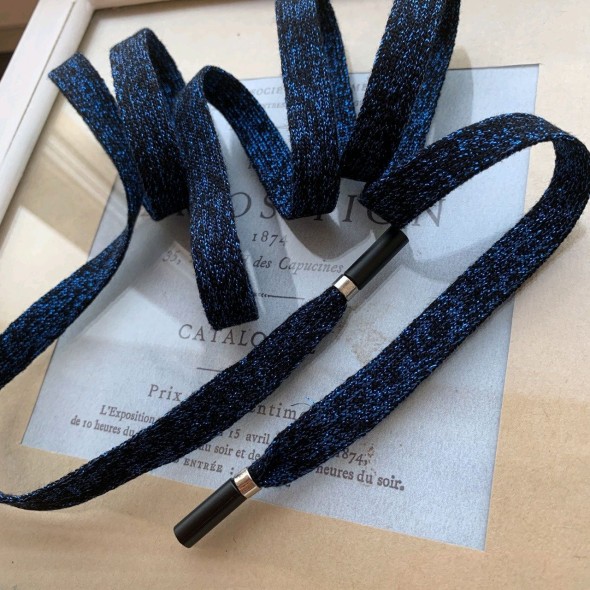 Шнурок трикотажной ярко-синий с добавлением чёрного и люрексом