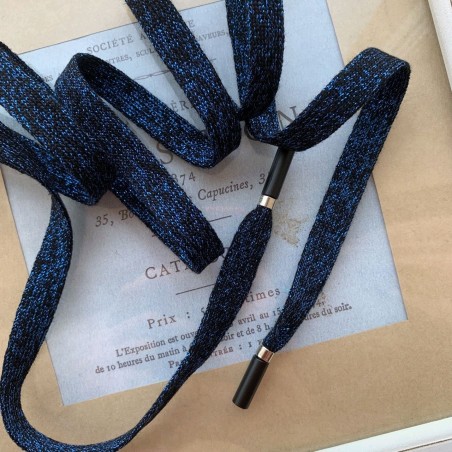 Шнурок трикотажной ярко-синий с добавлением чёрного и люрексом