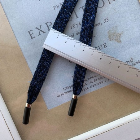 Шнурок трикотажной ярко-синий с добавлением чёрного и люрексом