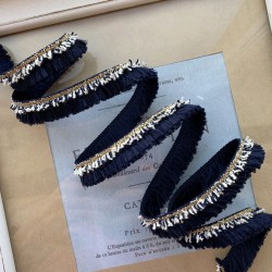 Тесьма-бахрома односторонняя тёмно-синяя с люрексом