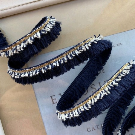 Тесьма-бахрома односторонняя тёмно-синяя с люрексом
