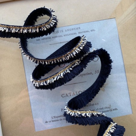 Тесьма-бахрома односторонняя тёмно-синяя с люрексом