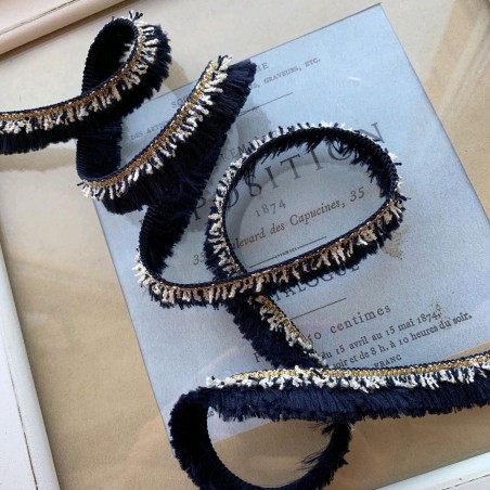 Тесьма-бахрома односторонняя тёмно-синяя с люрексом