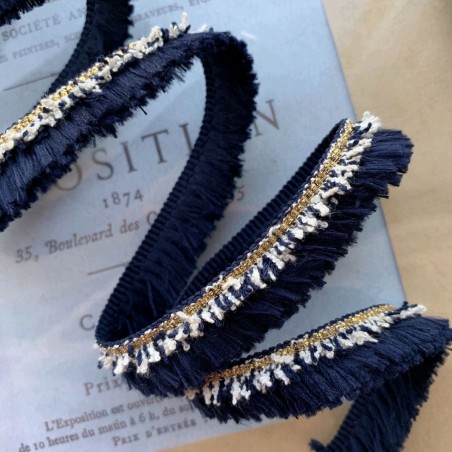 Тесьма-бахрома односторонняя тёмно-синяя с люрексом