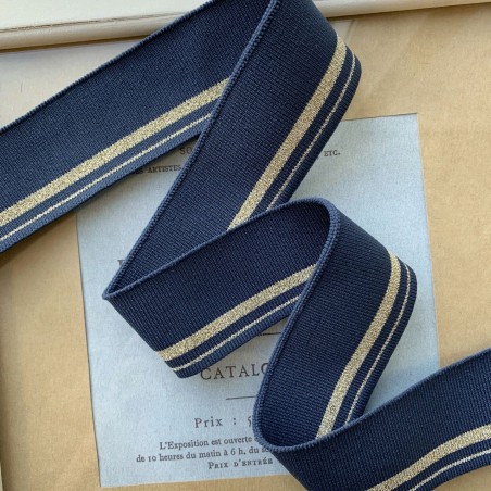 Довязы трикотажные джинсового цвета с золотистыми полосками