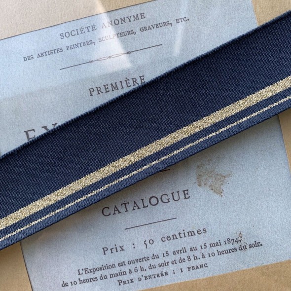 Довязы трикотажные джинсового цвета с золотистыми полосками