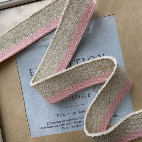 Довязы трикотажные светло-бежевые с люрексом и розовой полоской