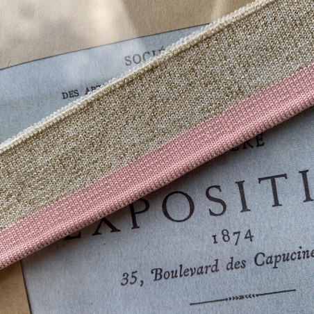 Довязы трикотажные светло-бежевые с люрексом и розовой полоской