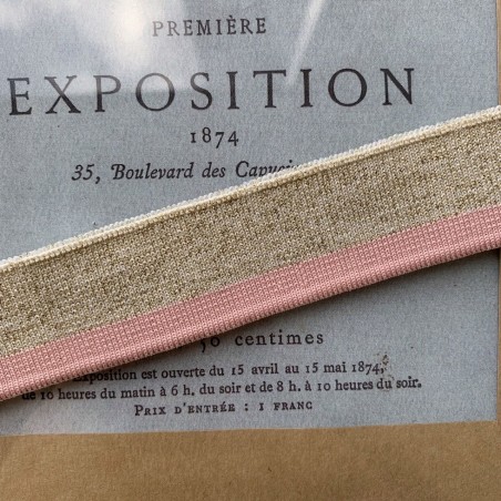 Довязы трикотажные светло-бежевые с люрексом и розовой полоской