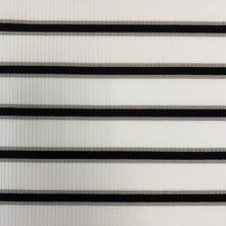 Трикотаж рибана молочный в поперечную полоску чёрного и бежевого цвета