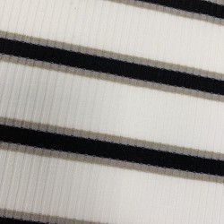Трикотаж рибана молочный в поперечную полоску чёрного и бежевого цвета