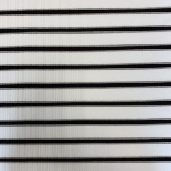 Трикотаж рибана молочный в поперечную полоску чёрного и бежевого цвета