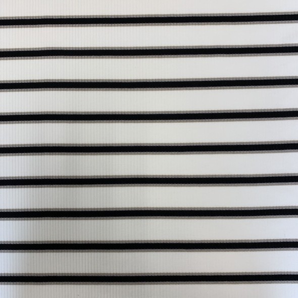 Трикотаж рибана молочный в поперечную полоску чёрного и бежевого цвета