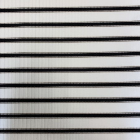Трикотаж рибана молочный в поперечную полоску чёрного и бежевого цвета