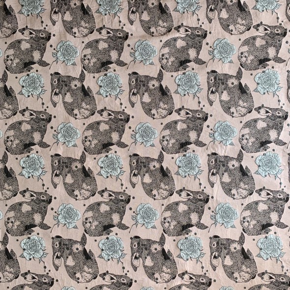 Ткань жаккардовая розовая с зайцами