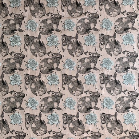 Ткань жаккардовая розовая с зайцами