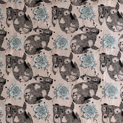 Ткань жаккардовая розовая с зайцами