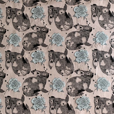 Ткань жаккардовая розовая с зайцами