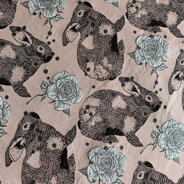 Ткань жаккардовая розовая с зайцами