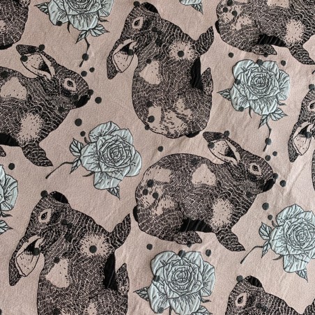 Ткань жаккардовая розовая с зайцами