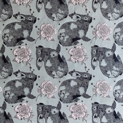 Ткань жаккардовая голубая с зайцами