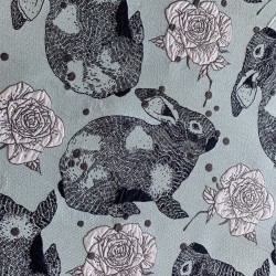 Ткань жаккардовая голубая с зайцами