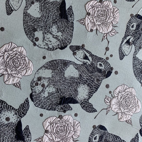 Ткань жаккардовая голубая с зайцами