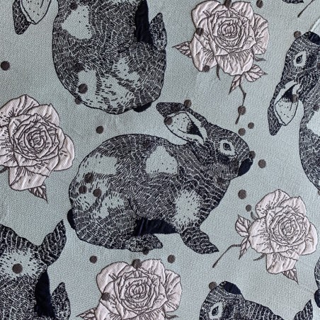 Ткань жаккардовая голубая с зайцами