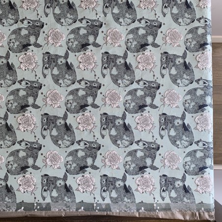 Ткань жаккардовая голубая с зайцами