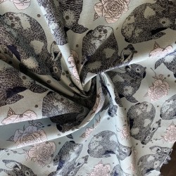 Ткань жаккардовая голубая с зайцами