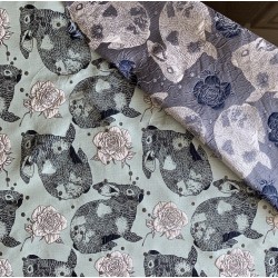 Ткань жаккардовая голубая с зайцами