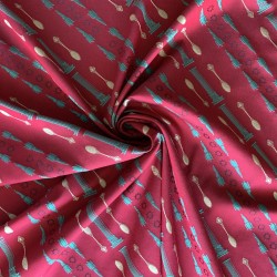 Ткань жаккард насыщенного красного цвета с диагональным рисунком