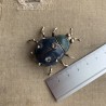 Брошь жук серебристый с синей эмалью и стразами