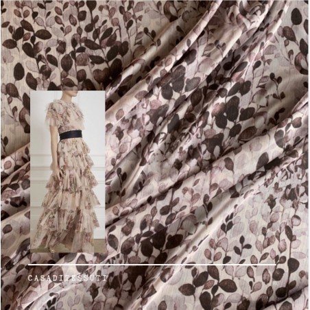 Шифон прозрачный слегка жатый розовый с принтом