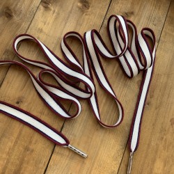 Молочные шнурки с бордовой и синей полосками