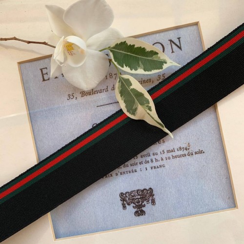 Резинка эластичная для поясов черная с цветными полосками в стиле Gucci 2