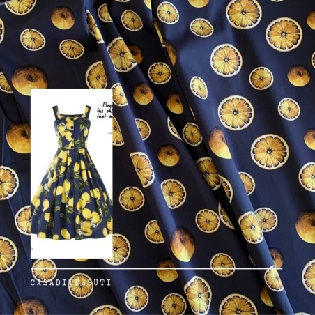 Хлопок сатинового переплетения с принтом лимоны