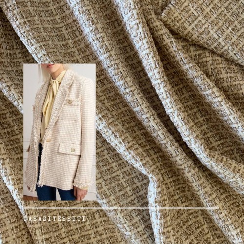 Твид вискозный мягкий бежевый с нитью тонкого люрекса