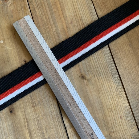 Трикотажные подвязы из вискозы  чёрные с белой и красной полосками