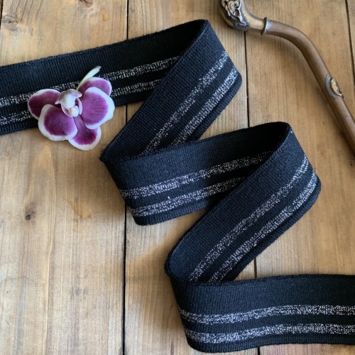 Трикотажные подвязы из вискозы  черные с серебристыми полосками