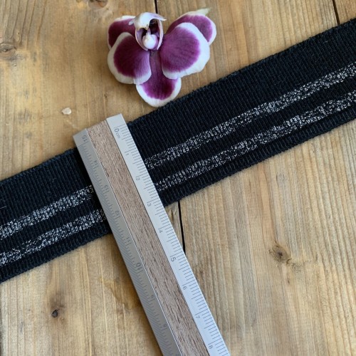 Трикотажные подвязы из вискозы  черные с серебристыми полосками 2