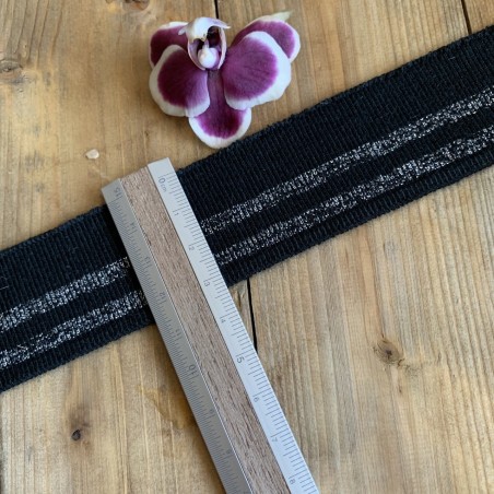 Трикотажные подвязы из вискозы  черные с серебристыми полосками