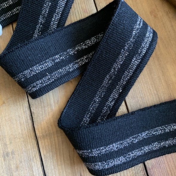 Трикотажные подвязы из вискозы  черные с серебристыми полосками