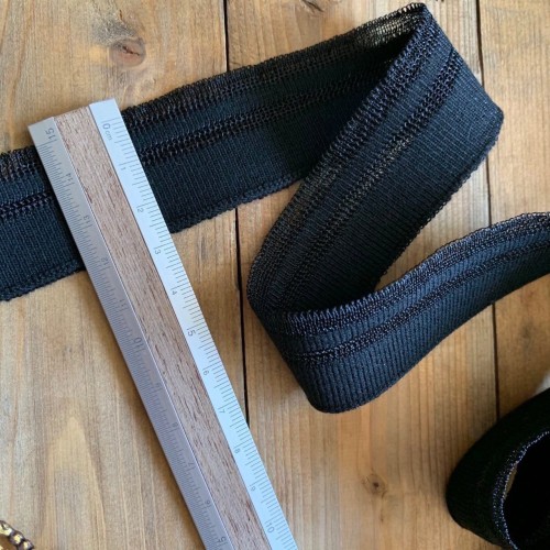 Трикотажные подвязы вискозные, черного цвета с прозрачными полосками 2