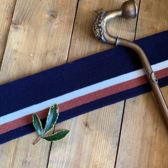 Подвязы трикотажные синие с белой и кирпичной полосками, вискозные