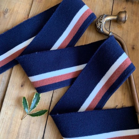 Подвязы трикотажные синие с белой и кирпичной полосками, вискозные